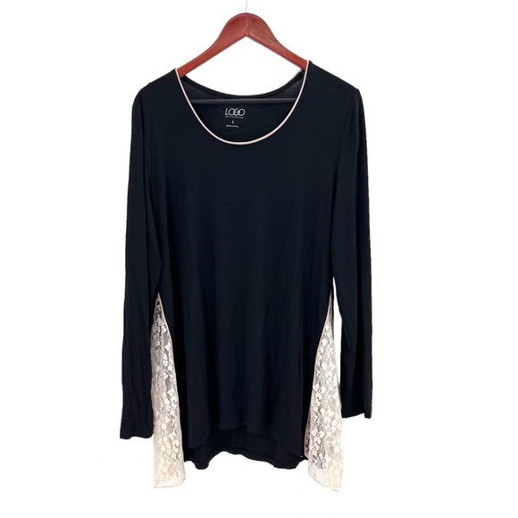 LOGO by Lori Goldstein Tops - Logo by Lori Goldstein Lace Trim Long Sleeve Tunic Top